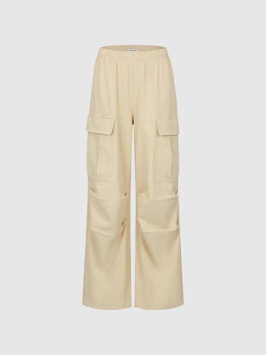 Elastic Waist Straight-Leg Cotton Cargo Pants