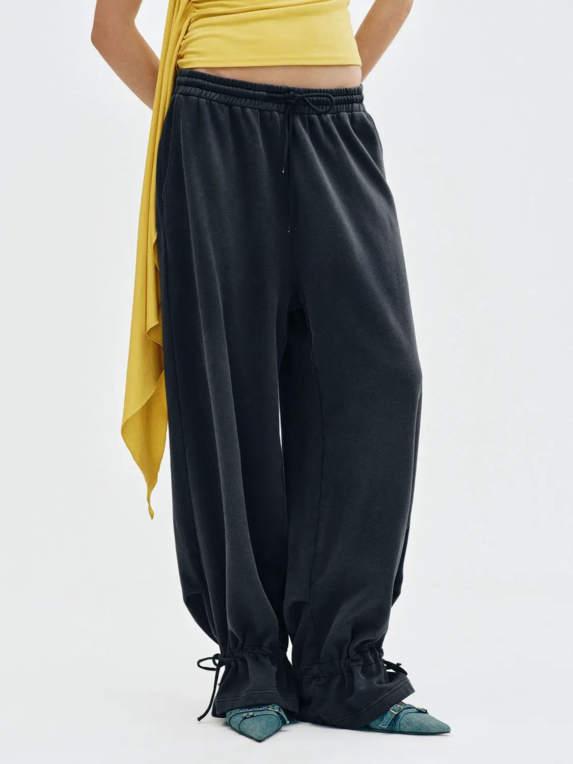 Drawstring Waist Straight-Leg Cotton Pants