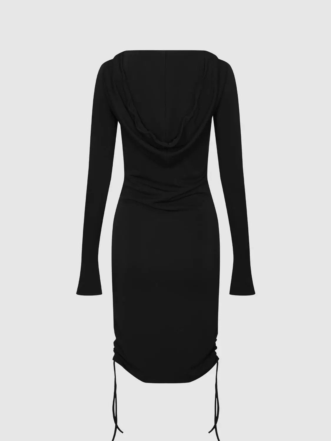 Hooded Cowl Neck Ruched Drawstring Slim Fit Mini Dress