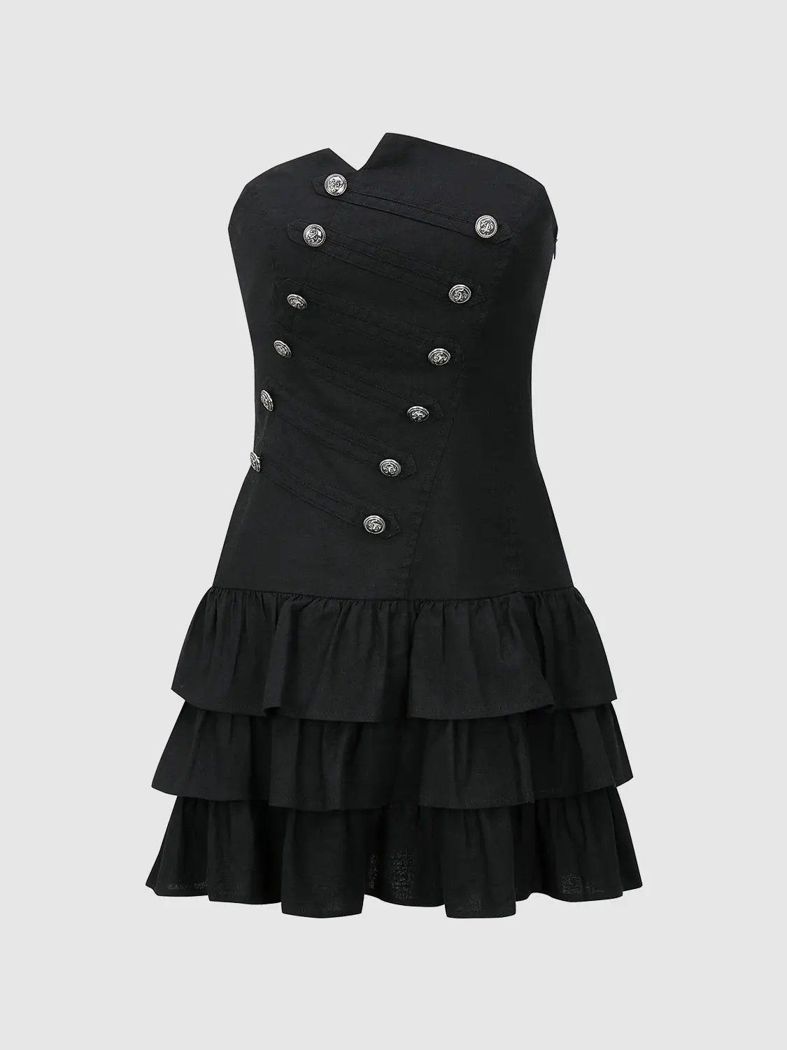 Strapless Corset Bodice Tiered Hem Cotton Linen Dress