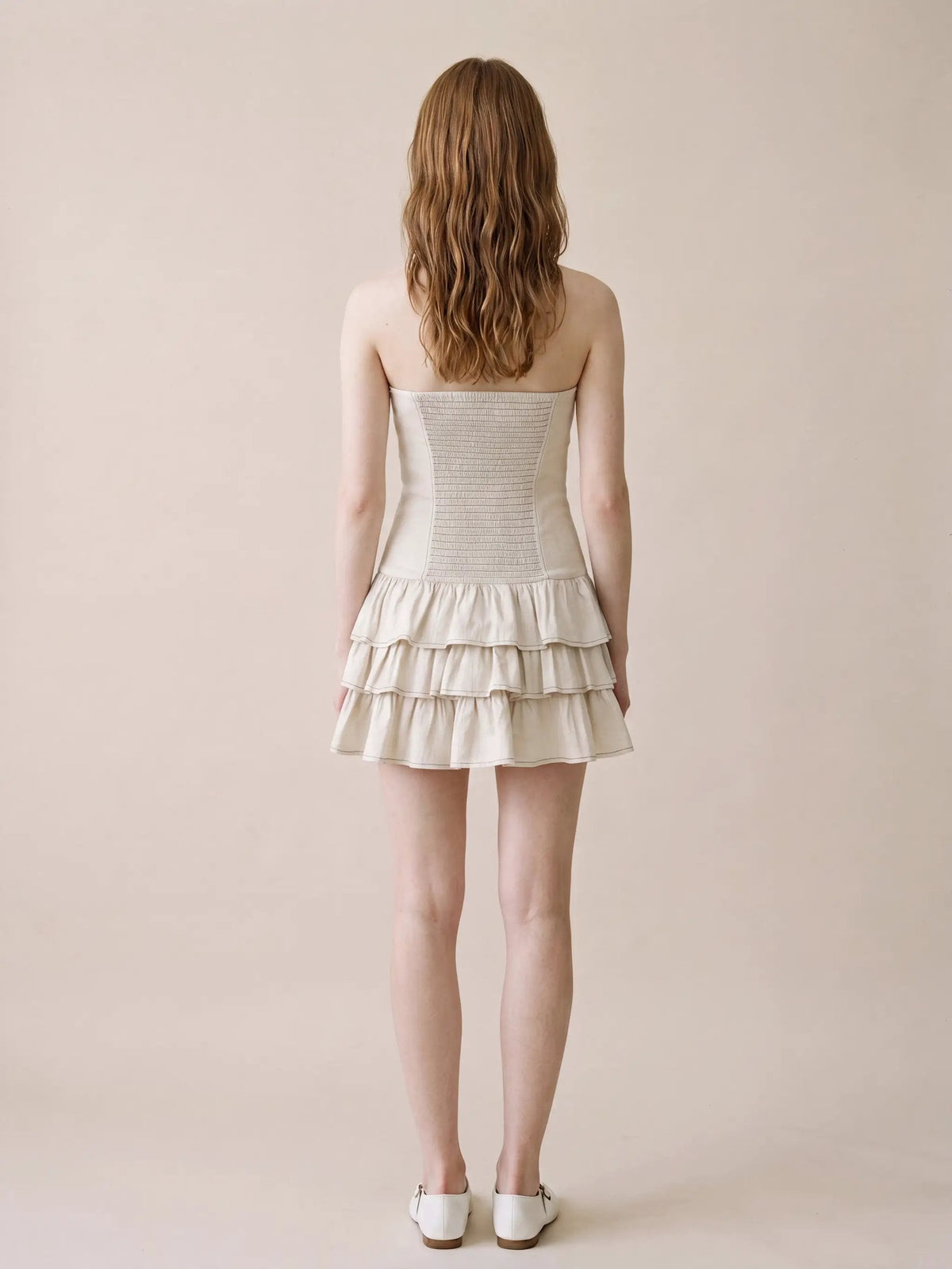 Strapless Corset Bodice Tiered Hem Cotton Linen Dress