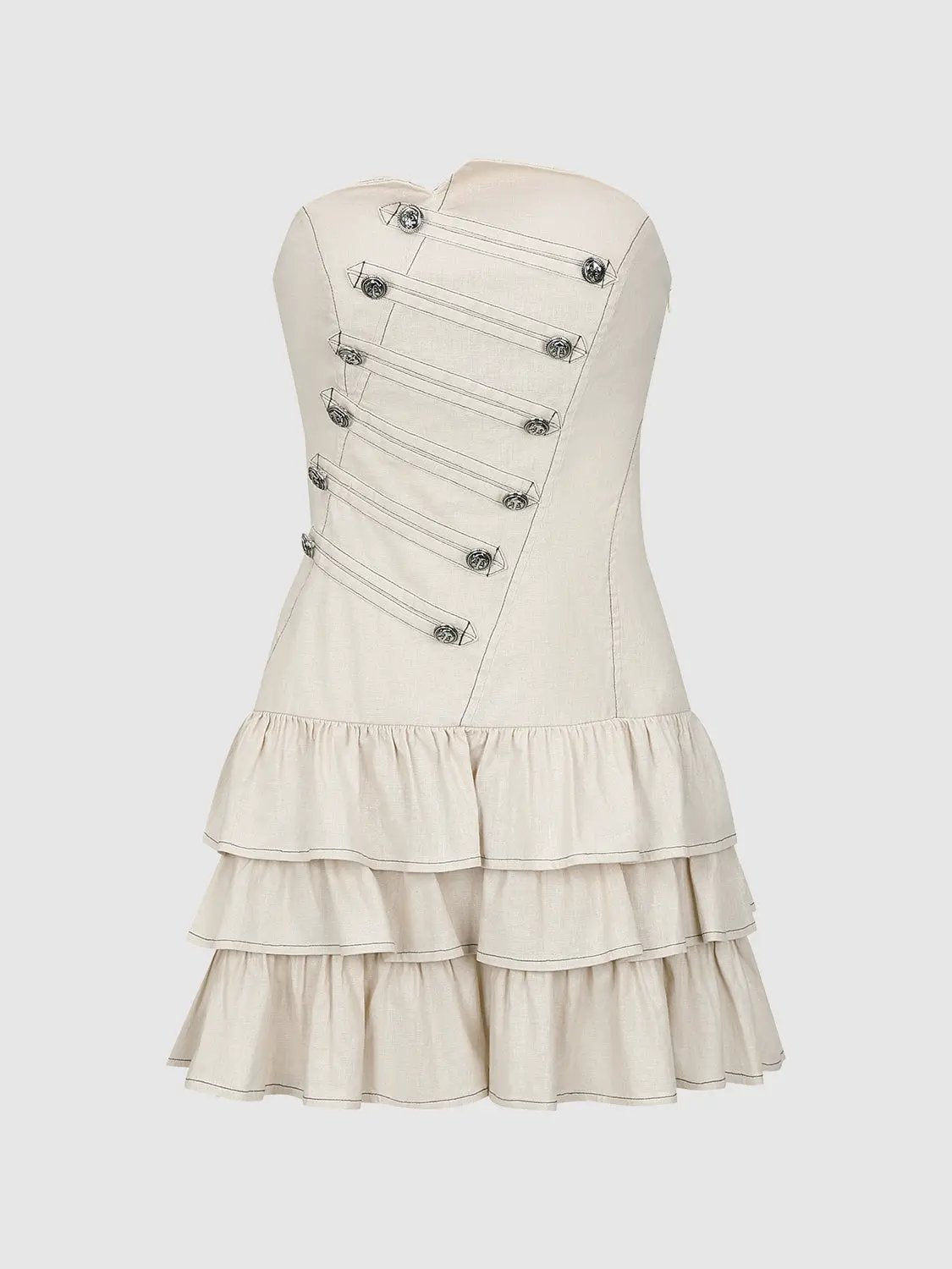 Strapless Corset Bodice Tiered Hem Cotton Linen Dress