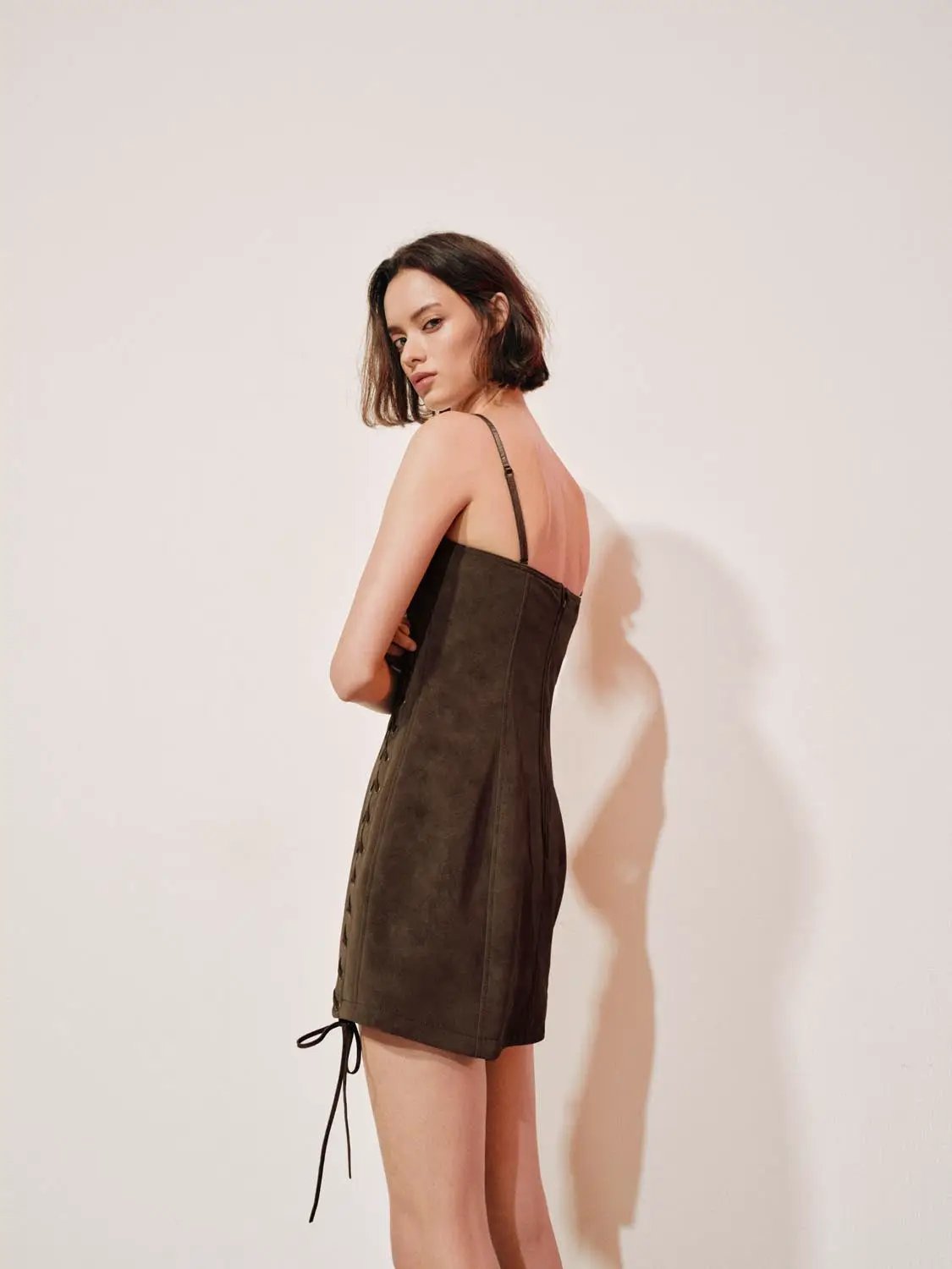 Lace-up Faux Suede Corset Sleeveless Mini Dress