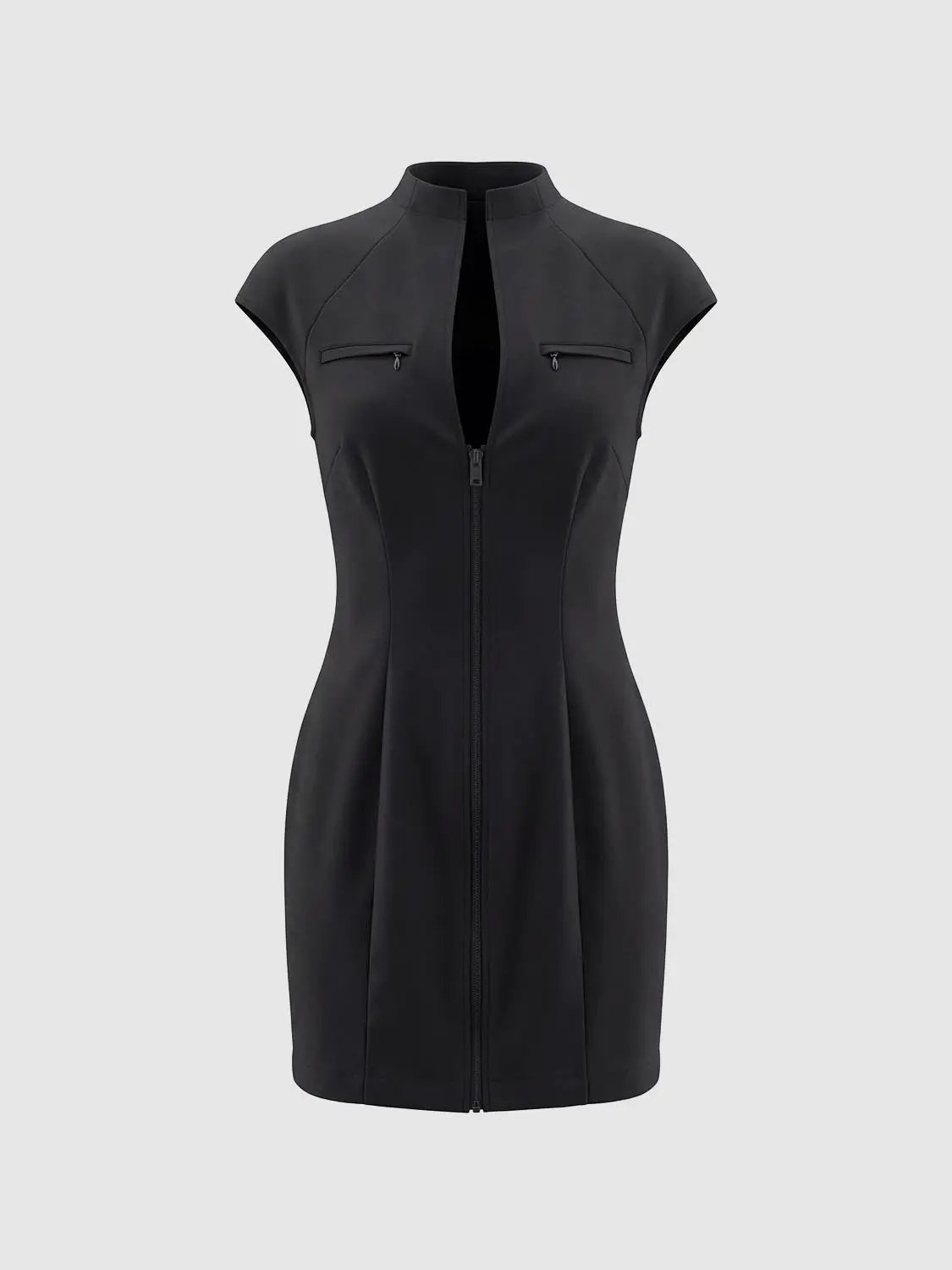 S-Shaped Zip Front Sleeveless Cotton Blend Mini Dress