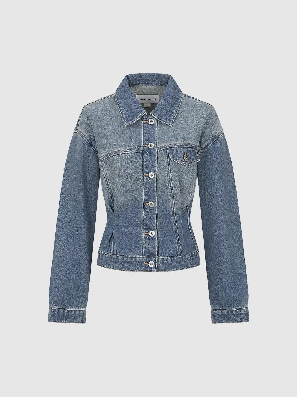 Lapel Collar Flap Pocket Button Up Cropped Denim Jacket