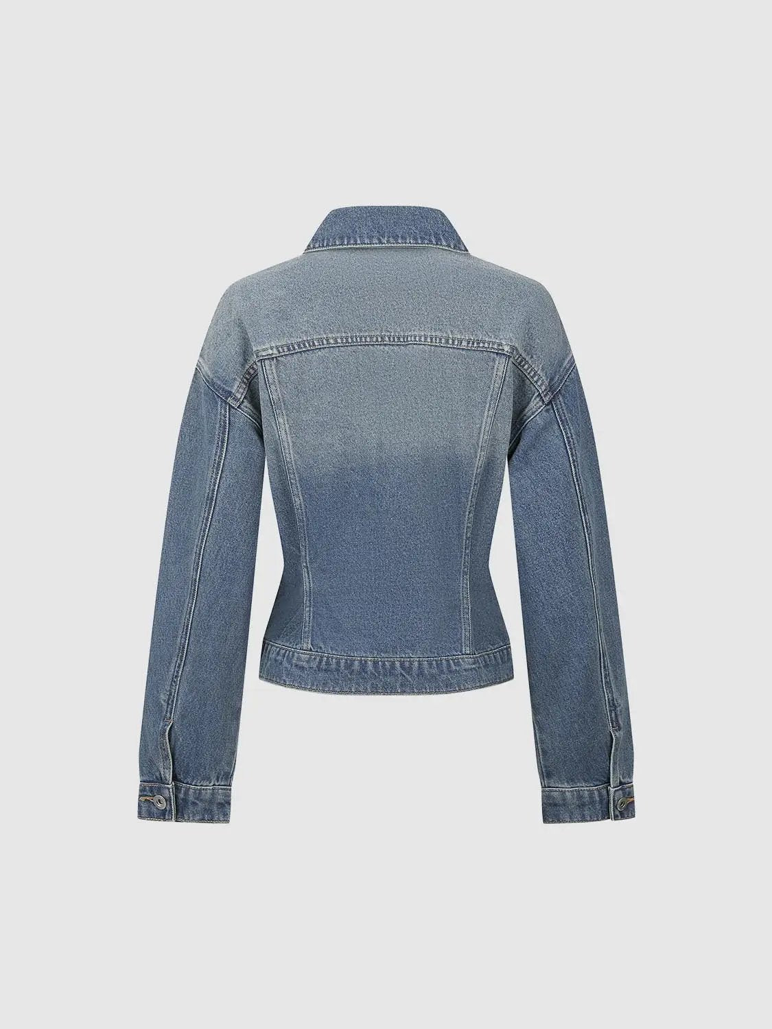 Lapel Collar Flap Pocket Button Up Cropped Denim Jacket