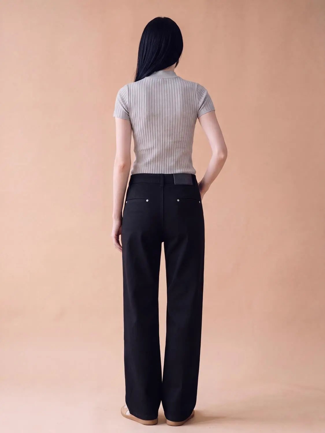 High Rise Ripped Lace Panel Wide Leg Cotton Jeans