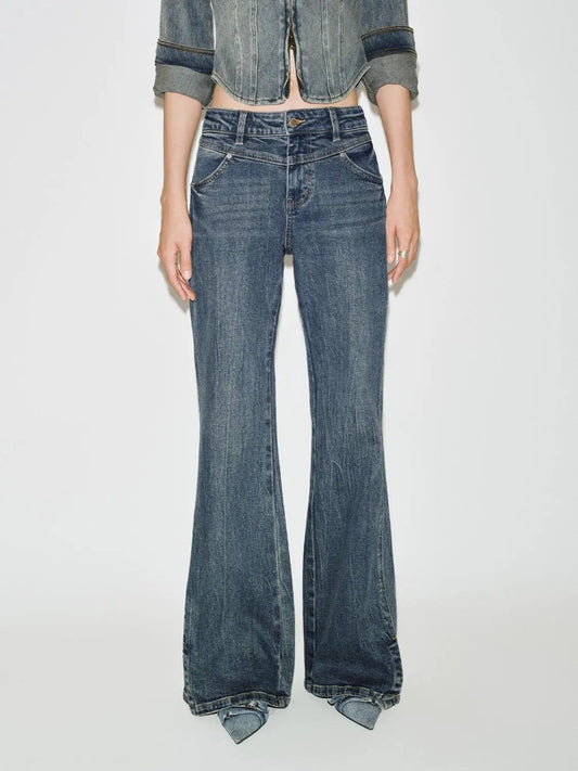 Classic Washed Design Flare Leg Cotton Denim Jeans