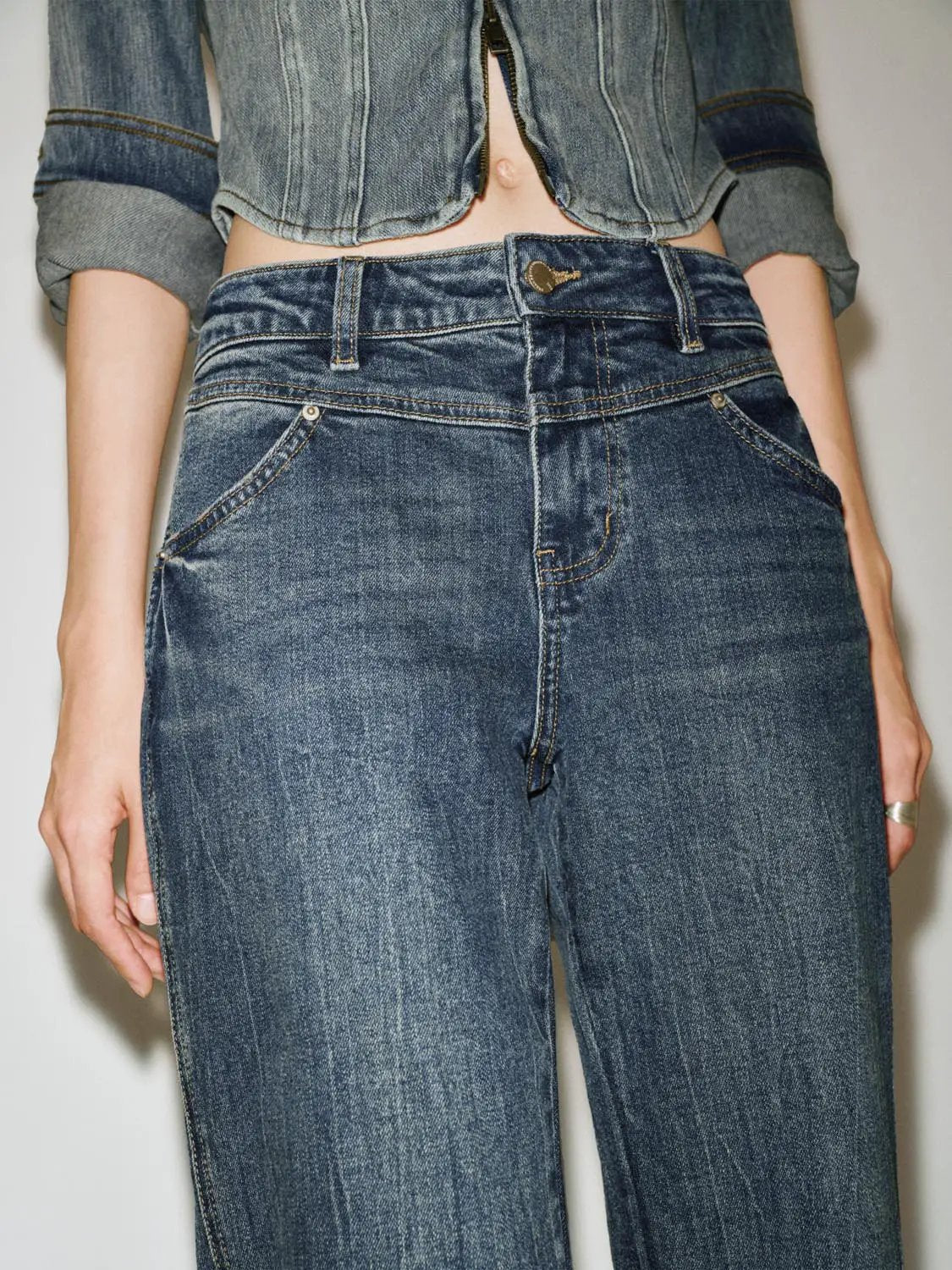 Classic Washed Design Flare Leg Cotton Denim Jeans