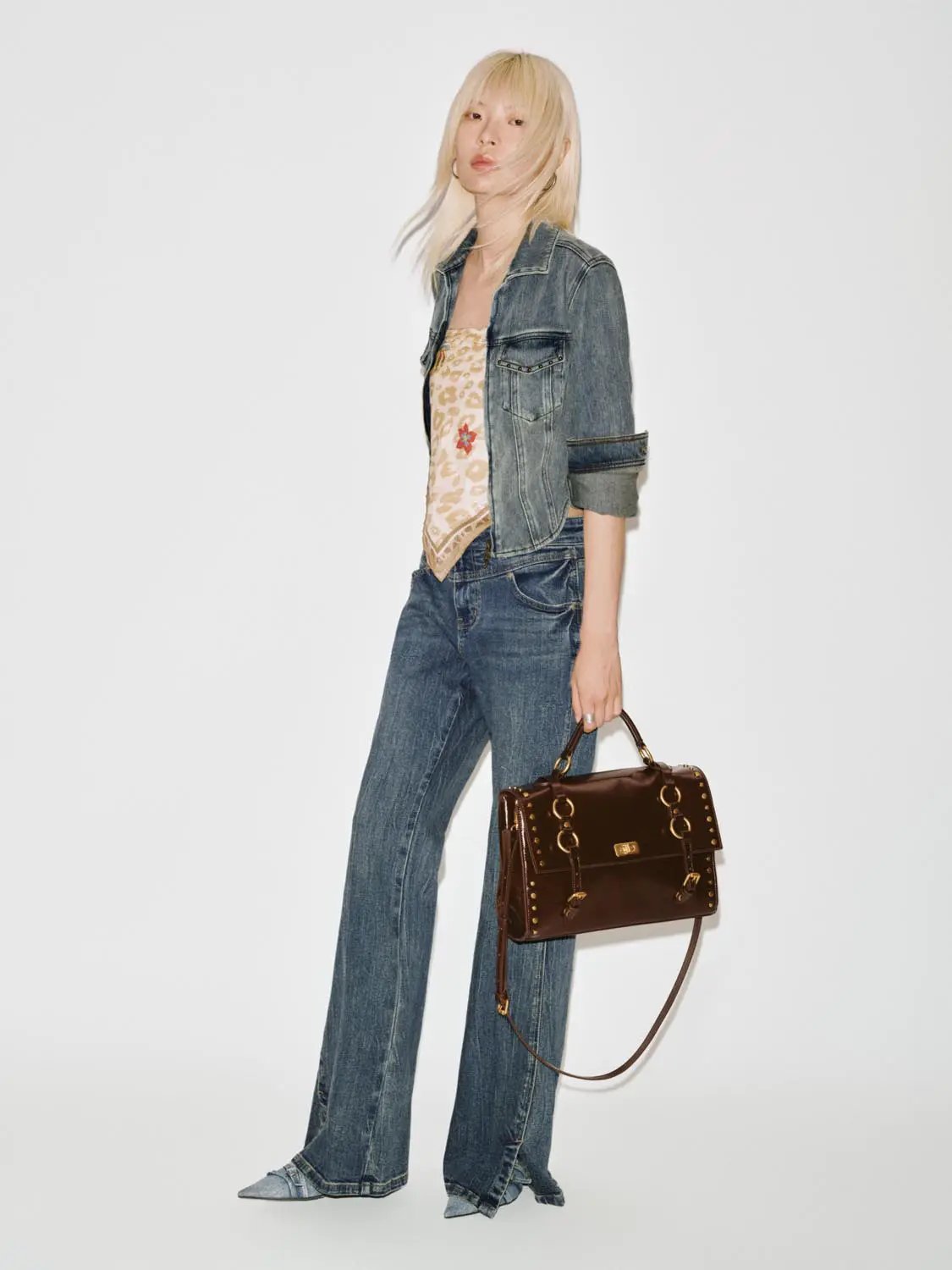 Classic Washed Design Flare Leg Cotton Denim Jeans