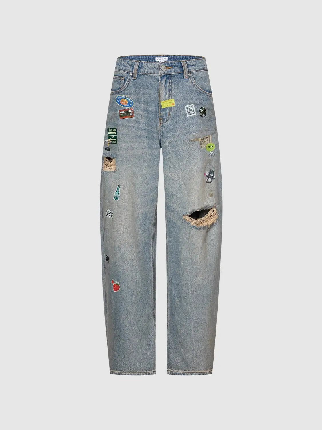 Patchwork Raw Detail Barrel Leg Denim Jeans