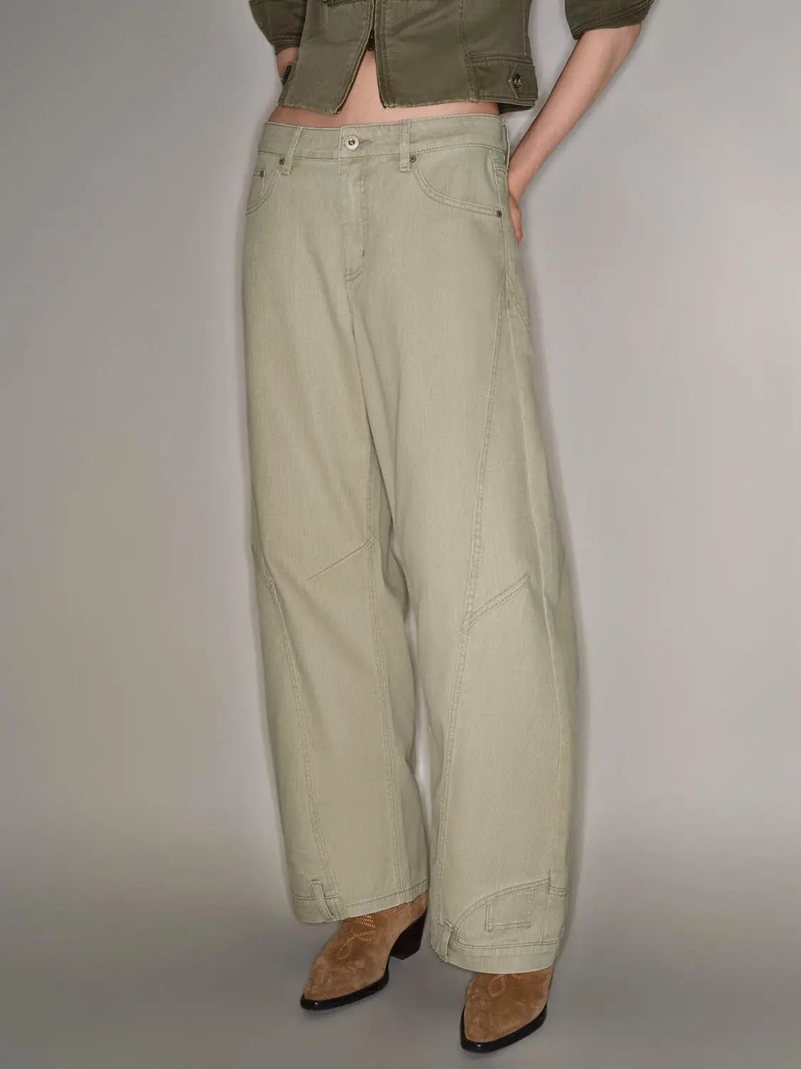Panelled Relaxed Fit Cotton Wide-leg Pants