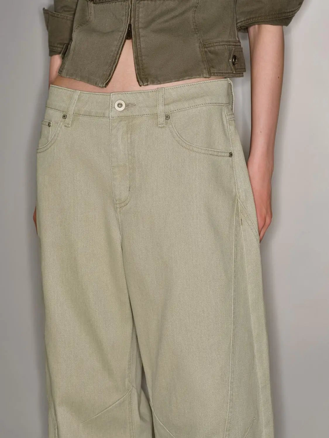Panelled Relaxed Fit Cotton Wide-leg Pants