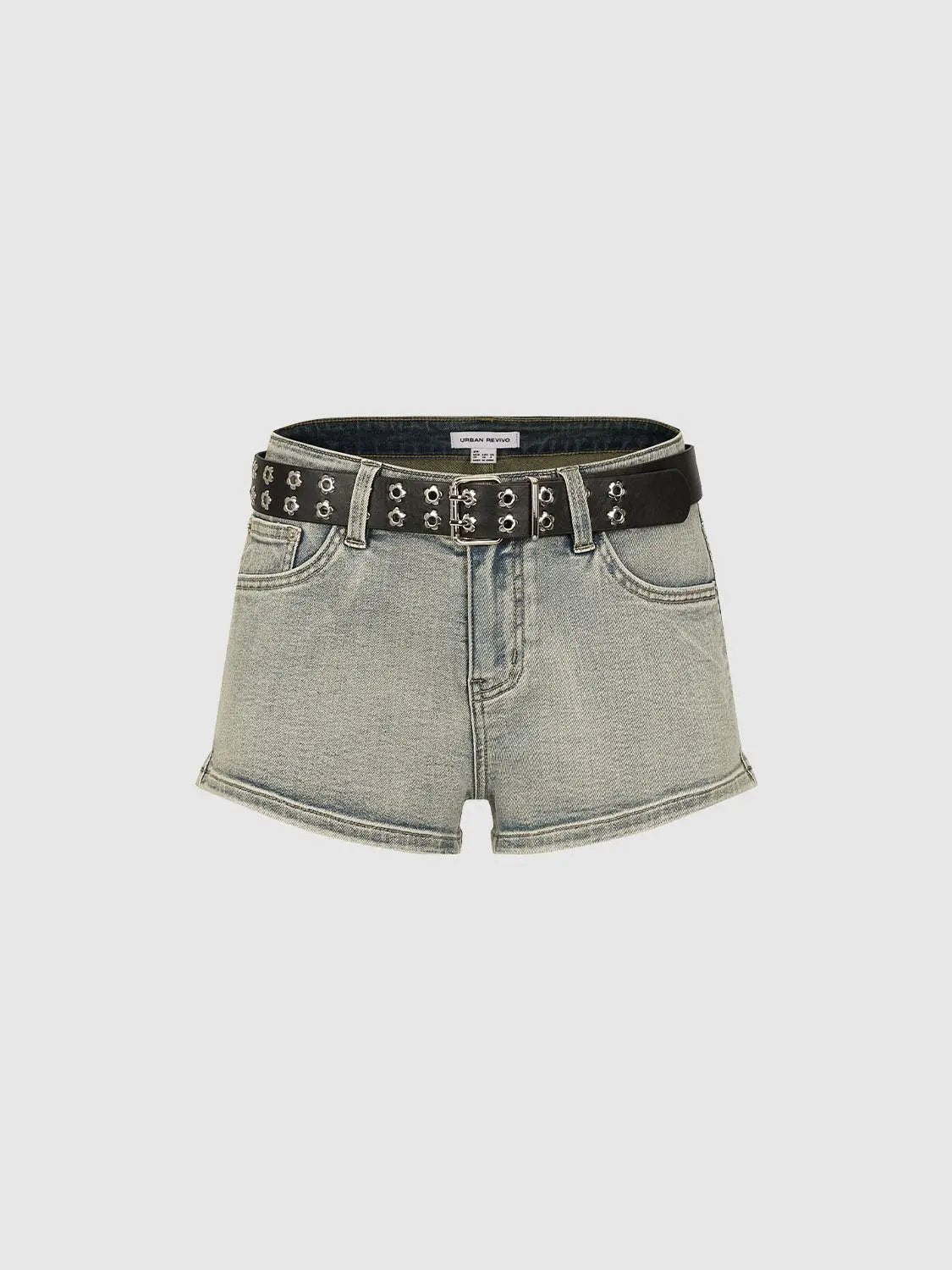 Light Wash Low Rise Rivet Belt Y2K Micro Denim Shorts