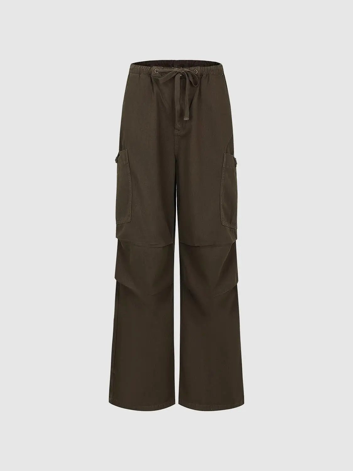 Panelled Wide-leg Drawstring Waist Cotton Cargo Pants