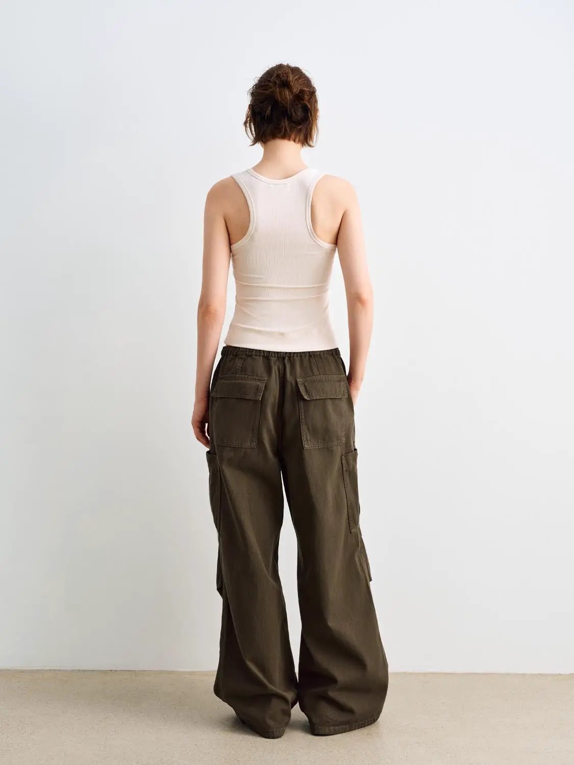 Panelled Wide-leg Drawstring Waist Cotton Cargo Pants