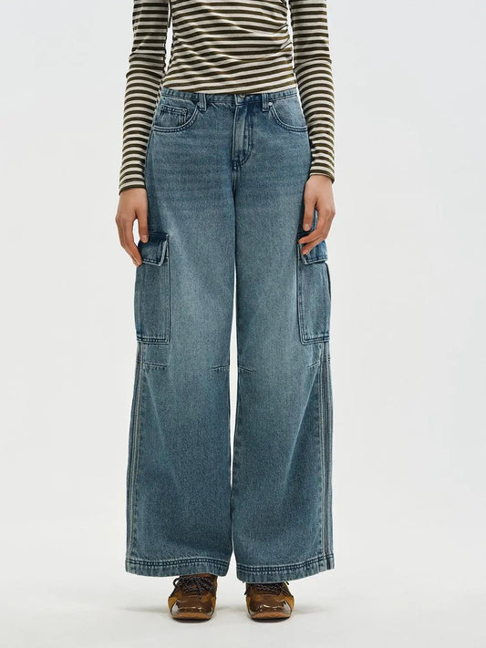 Cargo Wide-leg High-waisted Cotton Jeans