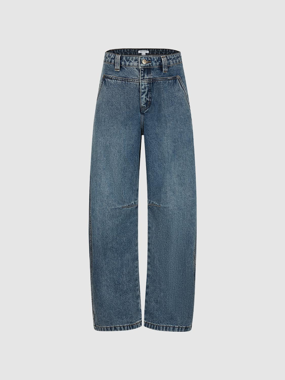 Washed Wide-leg High-waisted Cotton Jeans