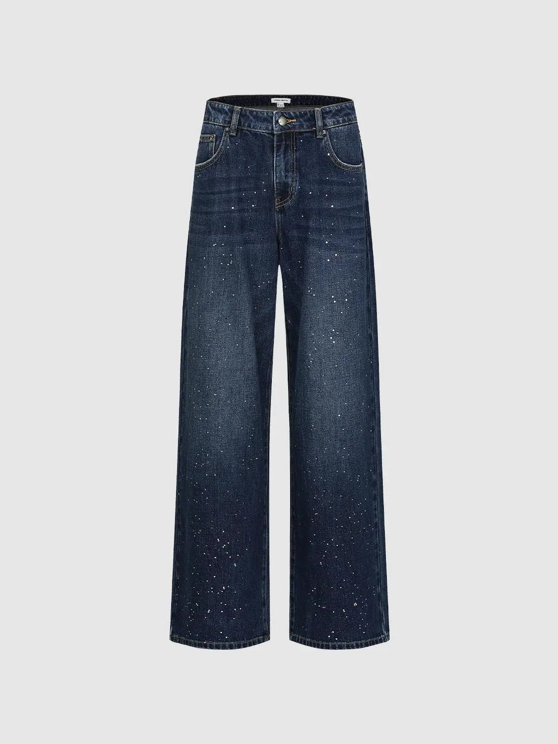 Wash Printed High-waisted Wide-leg Cotton Jeans