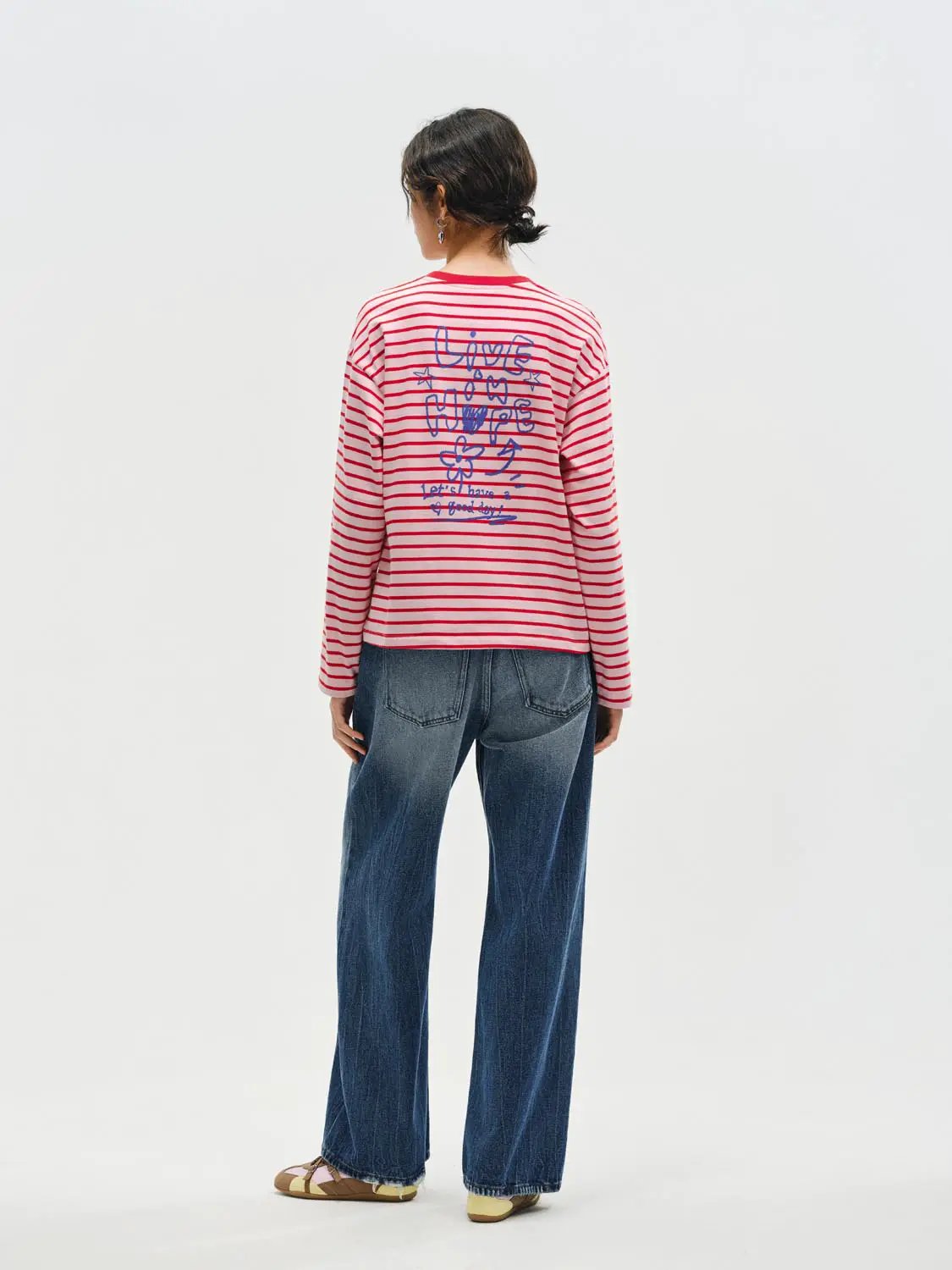 Graphic Print High-waisted Wide-leg Cotton Jeans