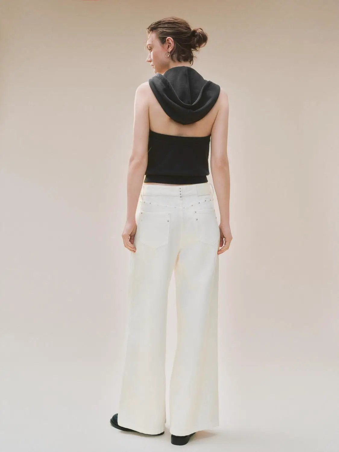 Low-rise Distressed Ripped Cotton Wide-leg Pants