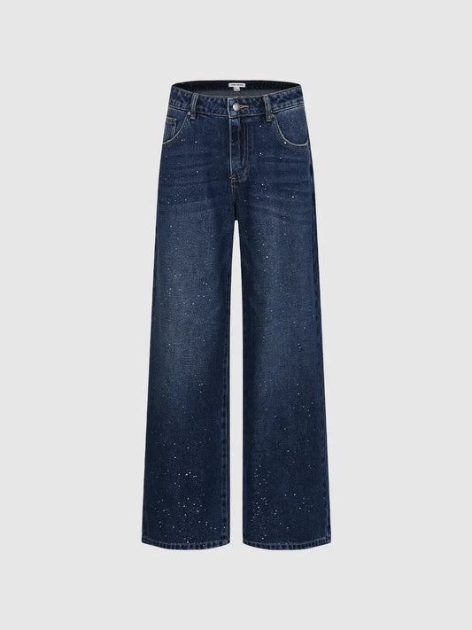 Speckled Wash Wide-leg Denim Jeans