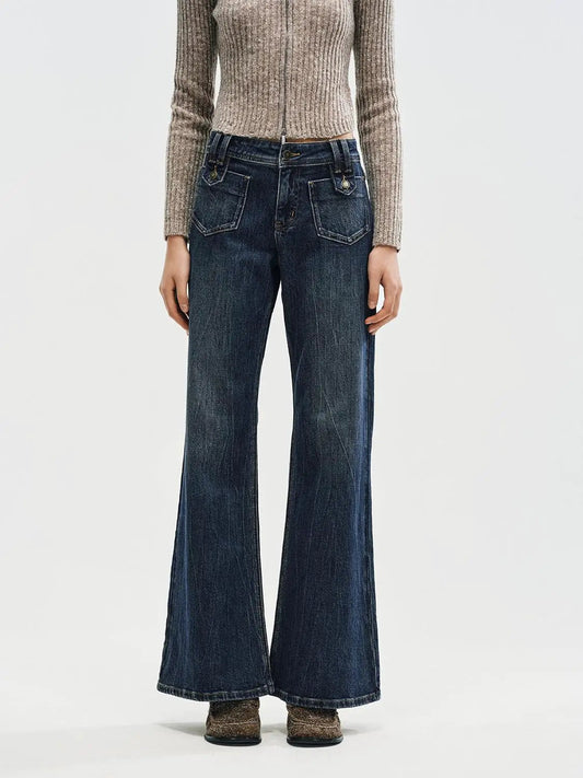 Wash Mid-rise Wide-leg Cotton Blend Jeans