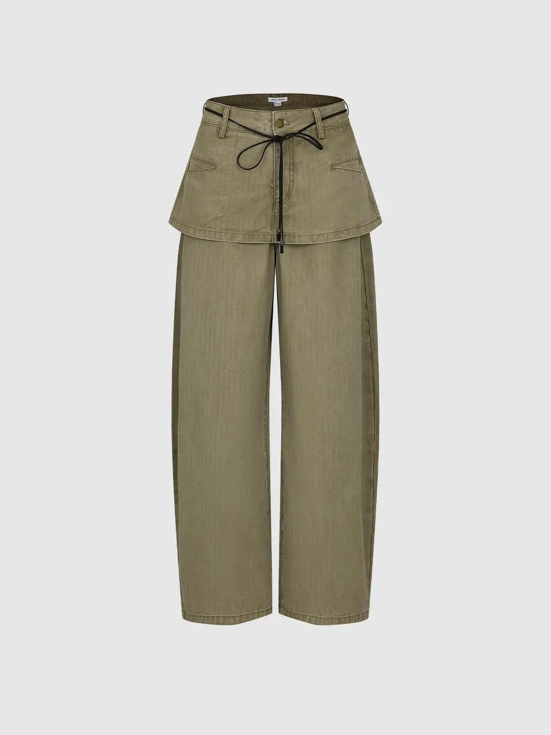 Pleated Drawstring Cotton Wide-leg Pants