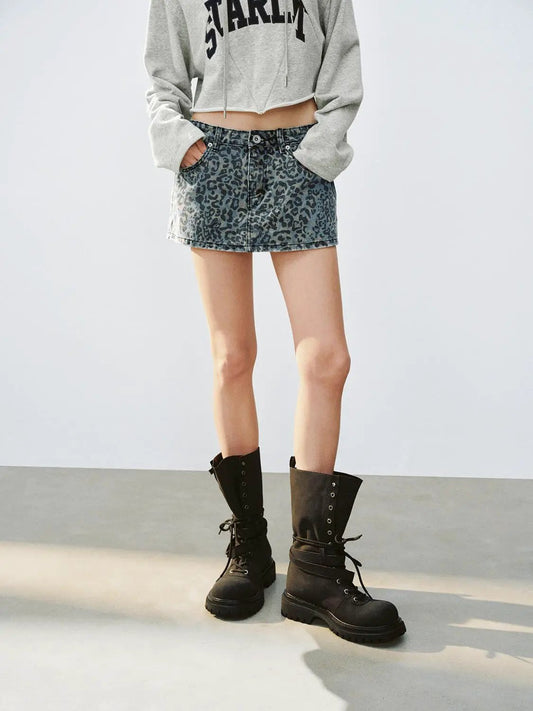 Leopard Print Cotton Blend High-waisted Mini Skort