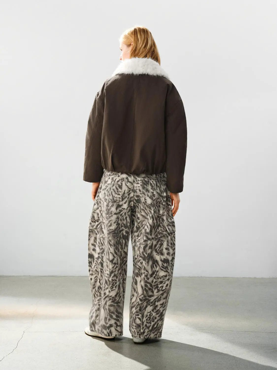 Cargo Animal Print Cotton Wide-leg Pants