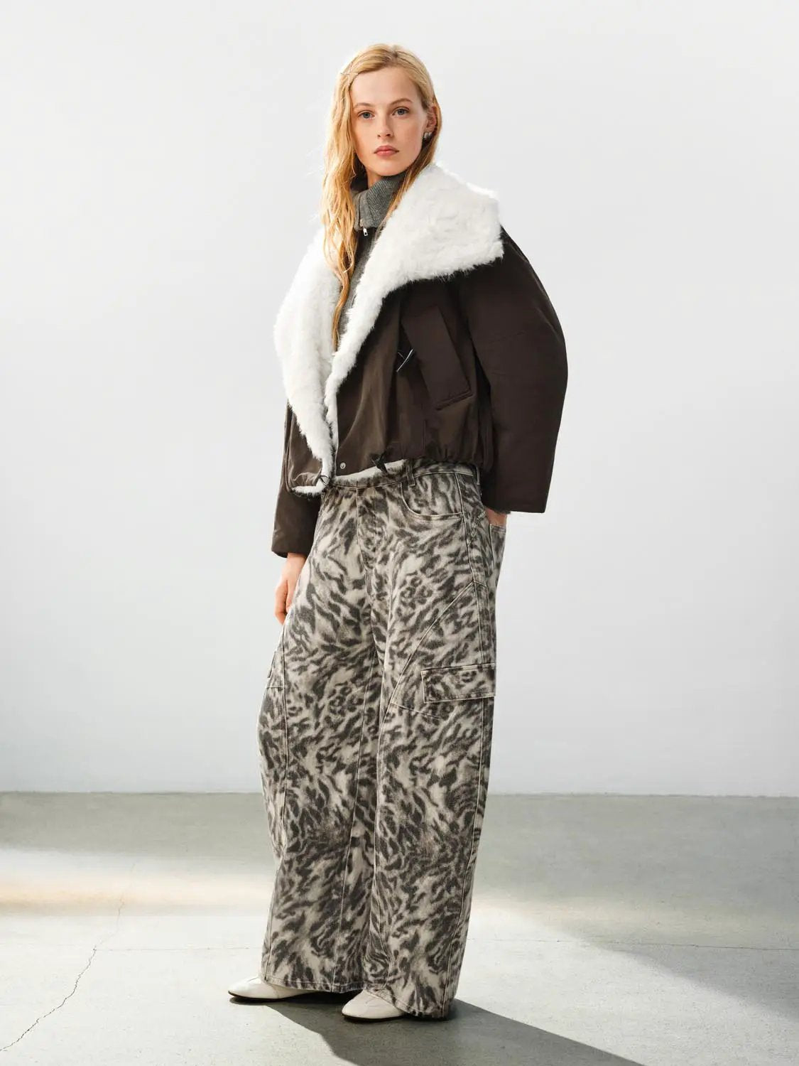 Cargo Animal Print Cotton Wide-leg Pants