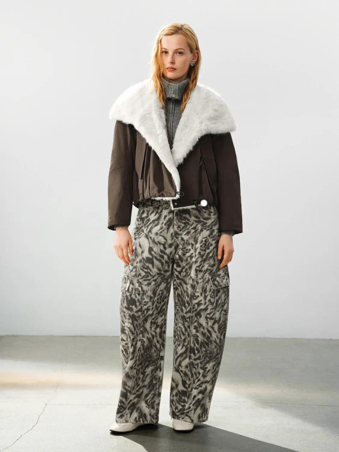 Cargo Animal Print Cotton Wide-leg Pants