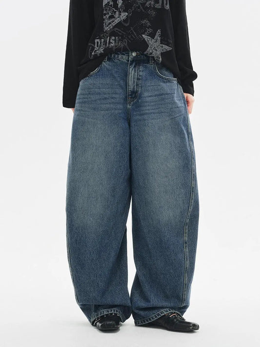 High-waisted Washed Wide-leg Cotton Jeans