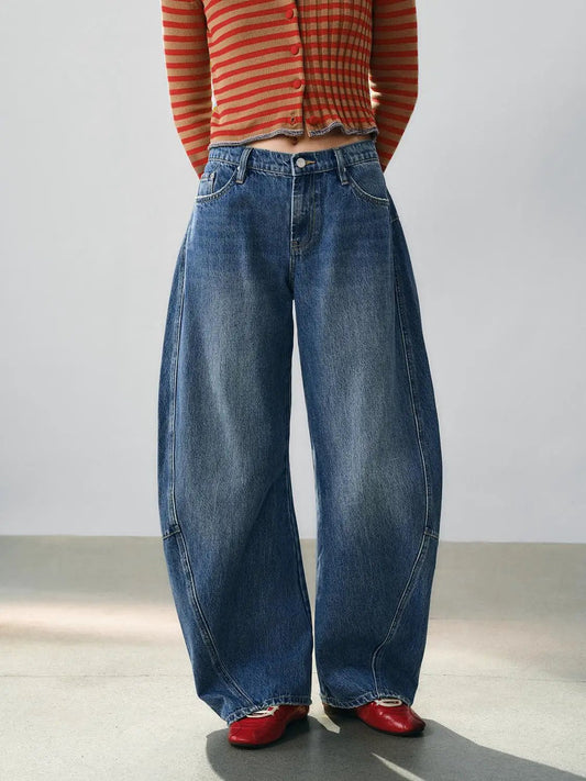 Five-pocket Panelled Faded Wide-leg Low-rise Cotton Jeans