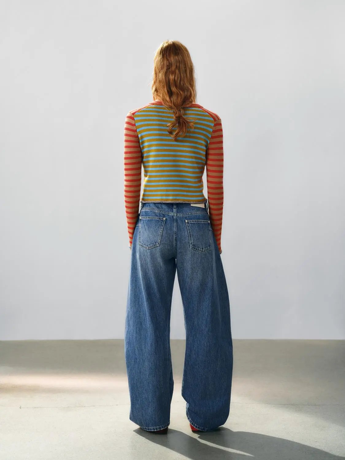 Five-pocket Panelled Faded Wide-leg Low-rise Cotton Jeans