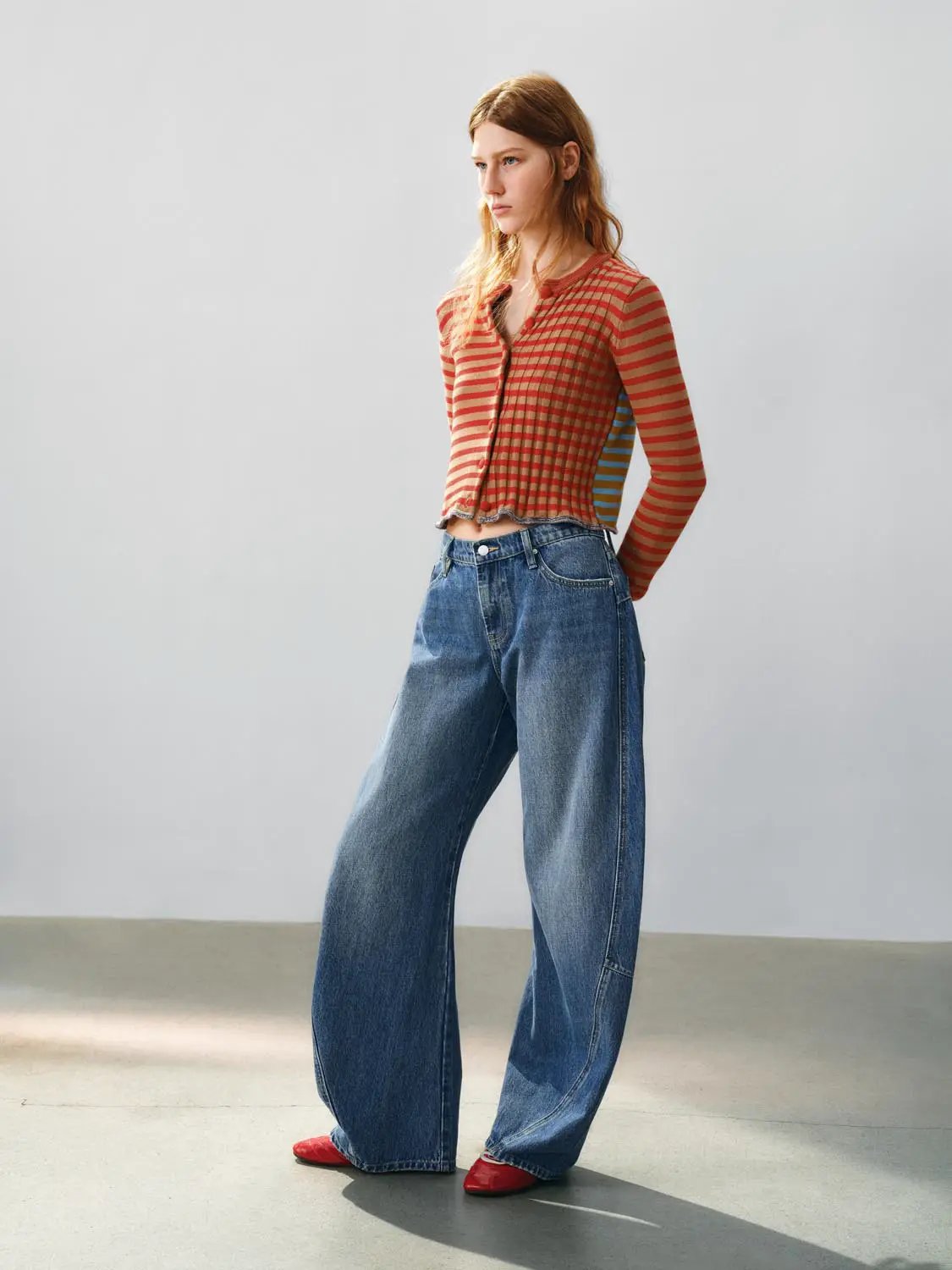 Five-pocket Panelled Faded Wide-leg Low-rise Cotton Jeans