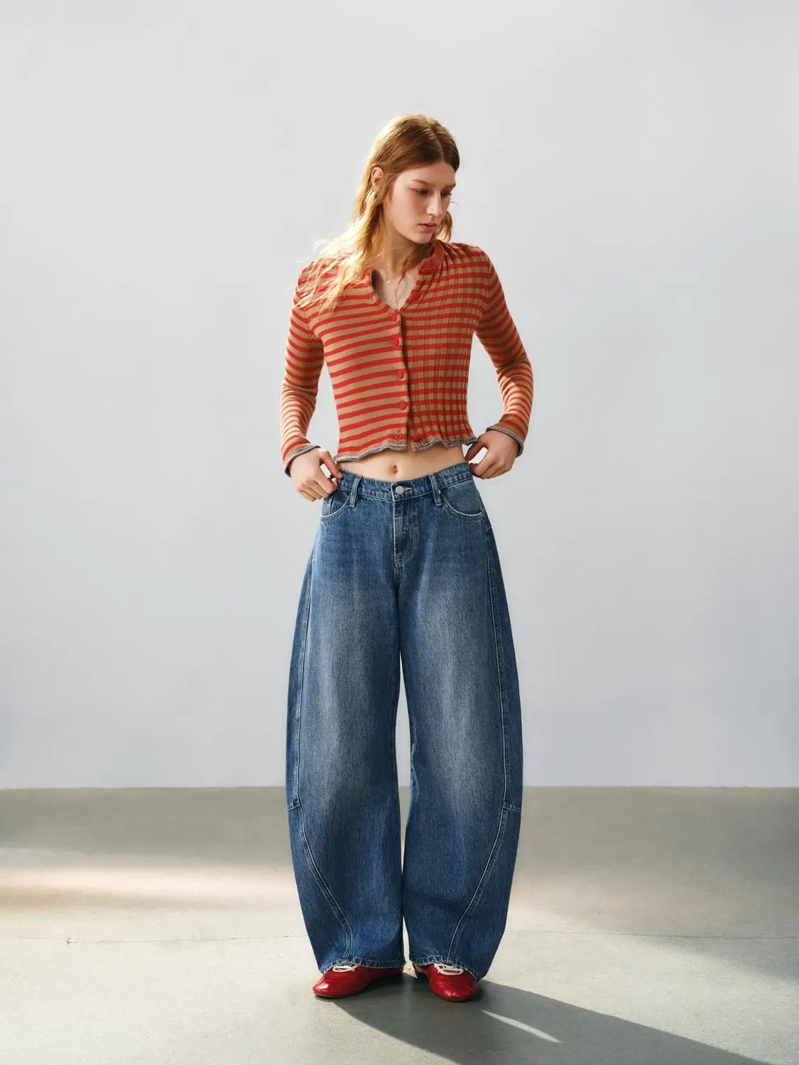 Five-pocket Panelled Faded Wide-leg Low-rise Cotton Jeans