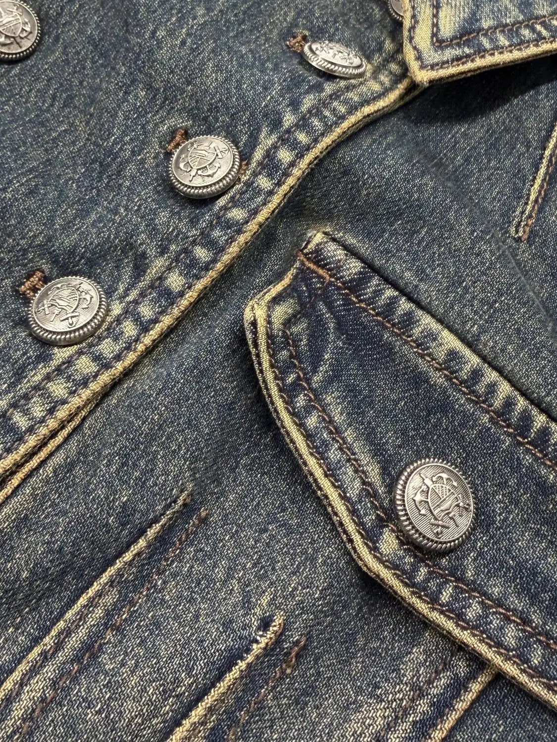 Collared Washed Double-Breasted Long Sleeve Cotton Jacket