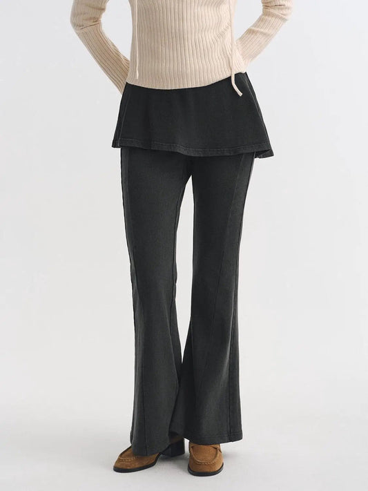 Layered Peplum Mid-rise Flared Leg Cotton Pants