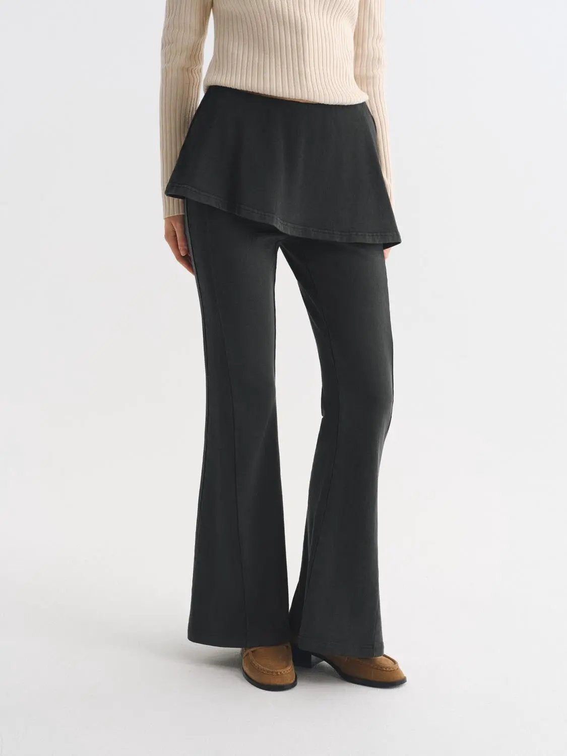 Layered Peplum Mid-rise Flared Leg Cotton Pants