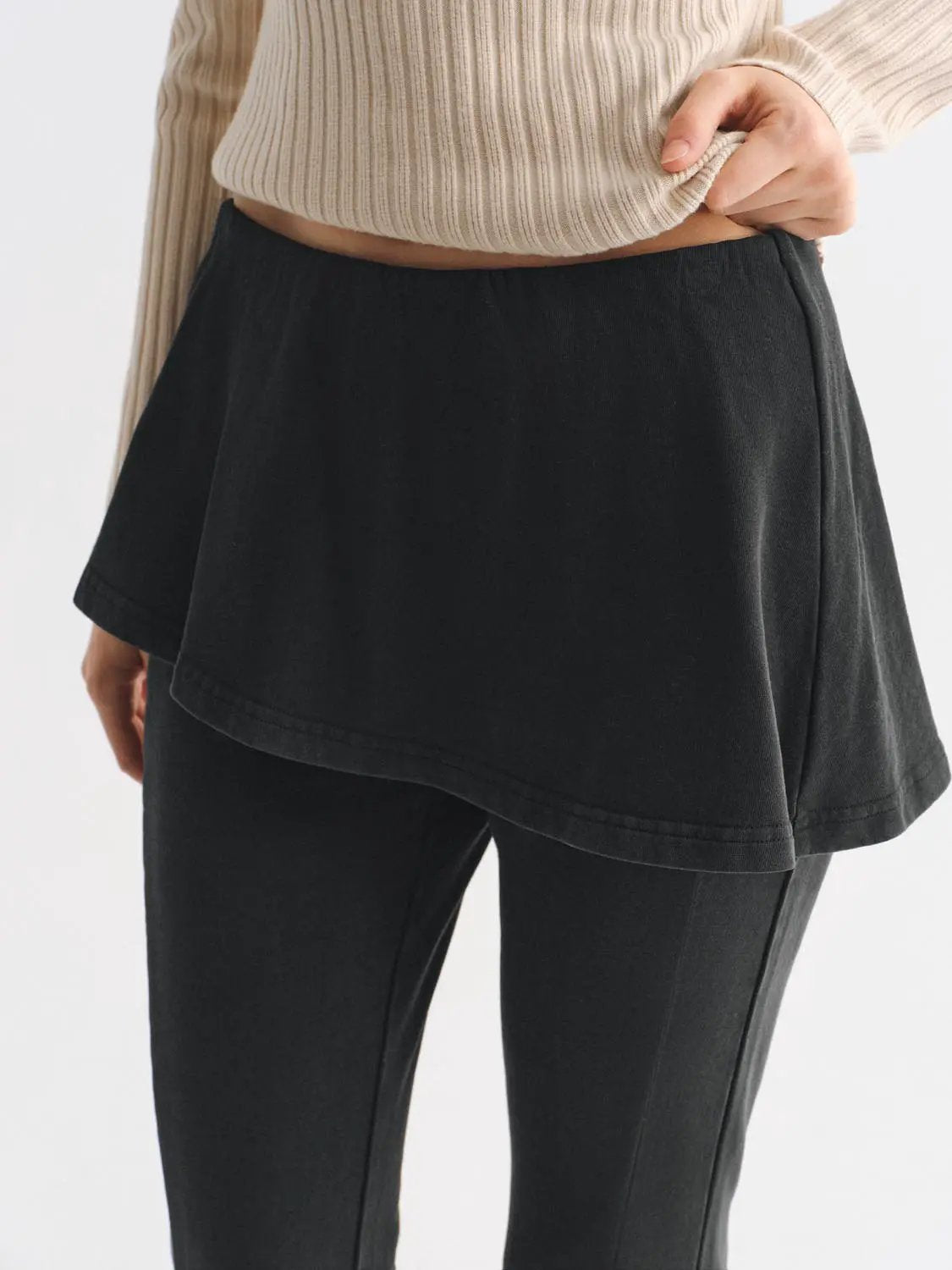 Layered Peplum Mid-rise Flared Leg Cotton Pants