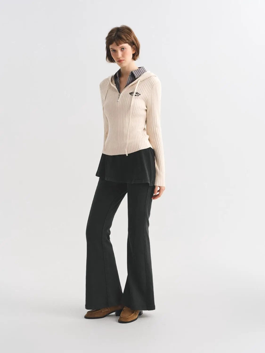 Layered Peplum Mid-rise Flared Leg Cotton Pants