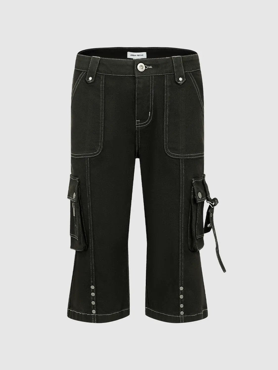 Contrast Stitch Mid-rise Cotton Blend Cargo Pants