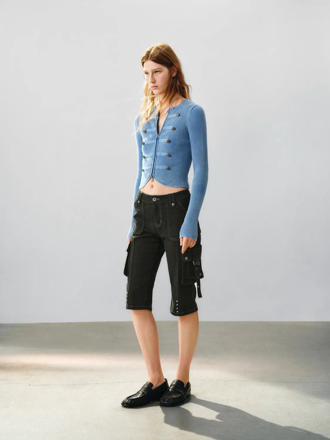 Contrast Stitch Mid-rise Cotton Blend Cargo Pants