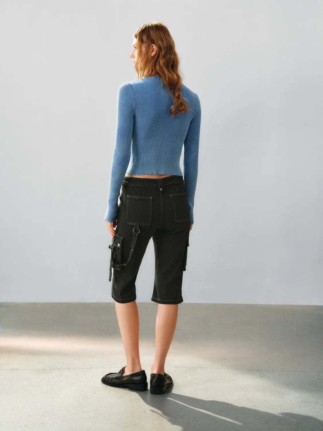 Contrast Stitch Mid-rise Cotton Blend Cargo Pants