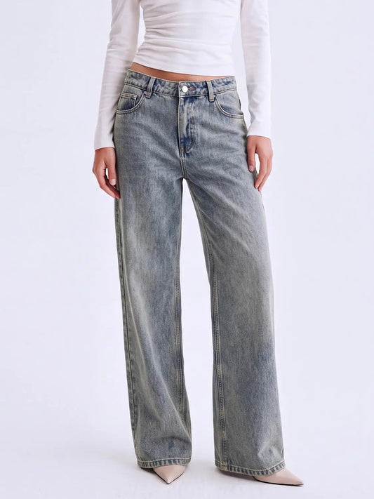 Faded Mid-rise Wide-leg Cotton Jeans