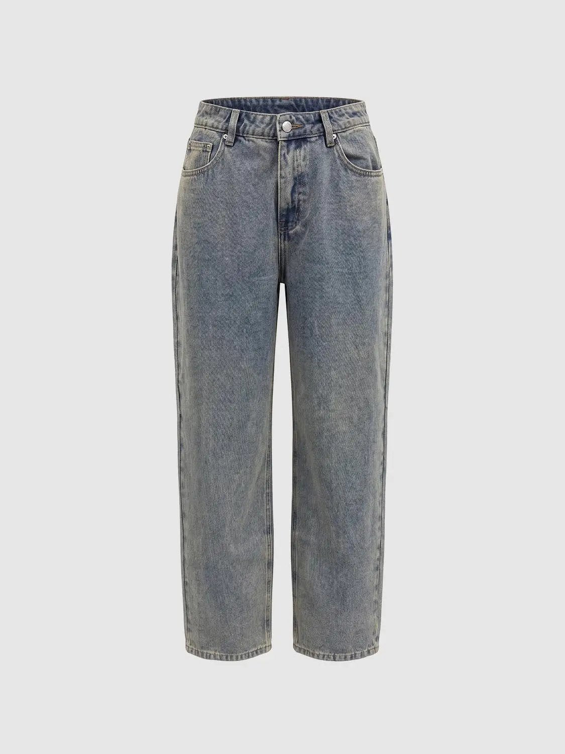 Faded Mid-rise Wide-leg Cotton Jeans