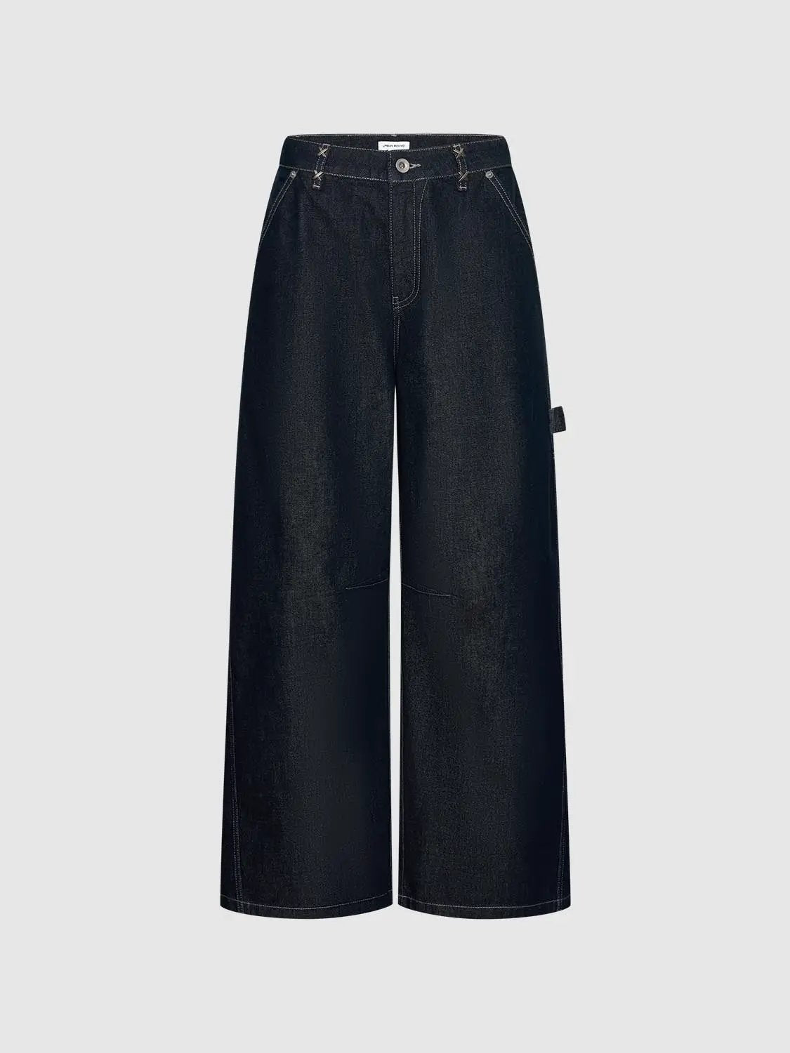 Wash High-waisted Wide-leg Contrast Stitch Cotton Jeans
