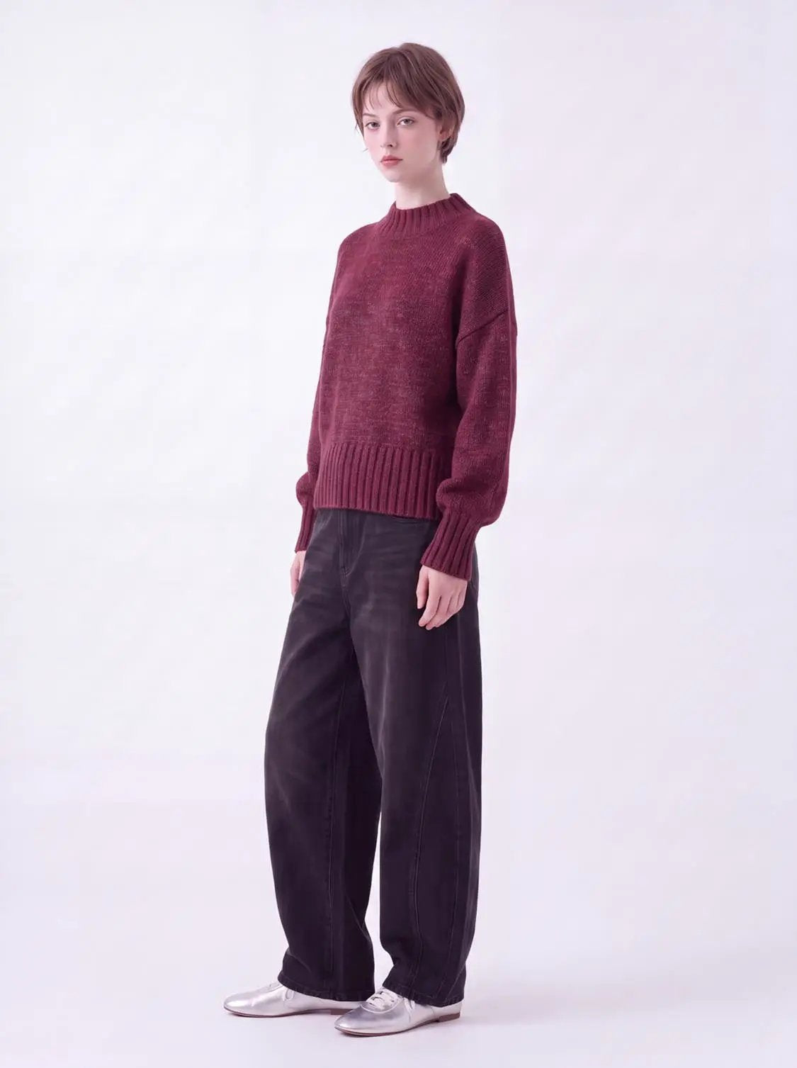 High Neck Long Sleeve Knitted T-Shirts