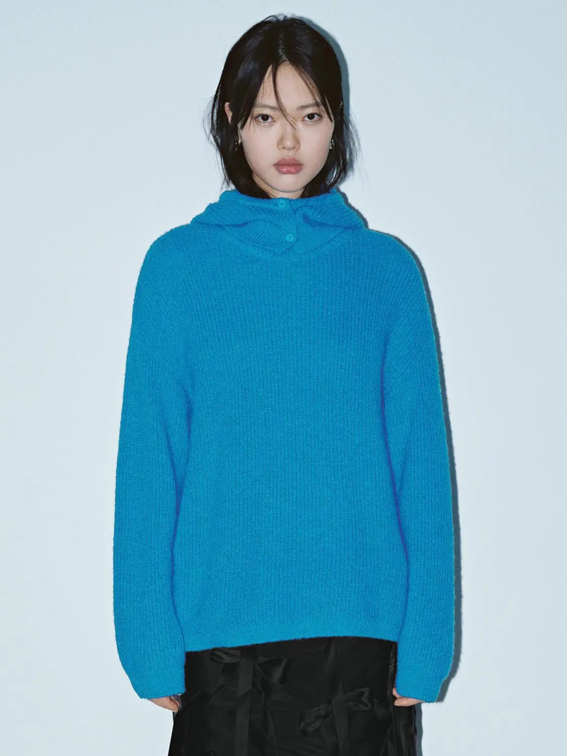 Boxy Textured Knit Crew Neck Long Sleeve Sweater